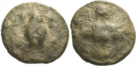Greek Coins. Luceria. 
Uncia circa 225-217, Æ 12.22 g. Frog. Rev. Corn-ear and one pellet. Thurlow-Vecchi 278. ICC 342. Historia Numorum Italy 674.
...