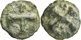 Greek Coins. Luceria. 
Quincunx circa 225-217, Æ 30.03 g. Wheel with four spokes; above, five pellets ane below, L. Rev. Wheel with four spokes. Thur...