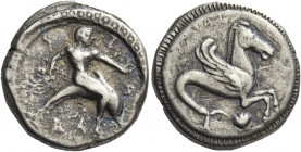 Greek Coins. Calabria, Tarentum. 
Nomos circa 500-490, AR 8.01 g. TAPAS retrograde Dolphin rider r., holding octopus. Rev. TAPAS retrograde Hippocamp...