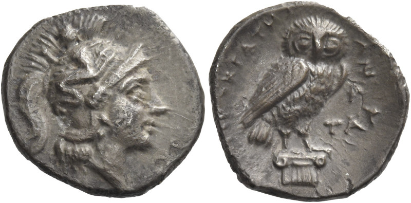 Greek Coins. Calabria, Tarentum. 
Drachm circa 272-240, AR 2.96 g. Head of Athe...