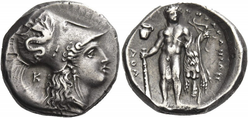 Greek Coins. Lucania, Heraclea. 
Nomos circa 300, AR 7.90 g. Head of Athena r.,...