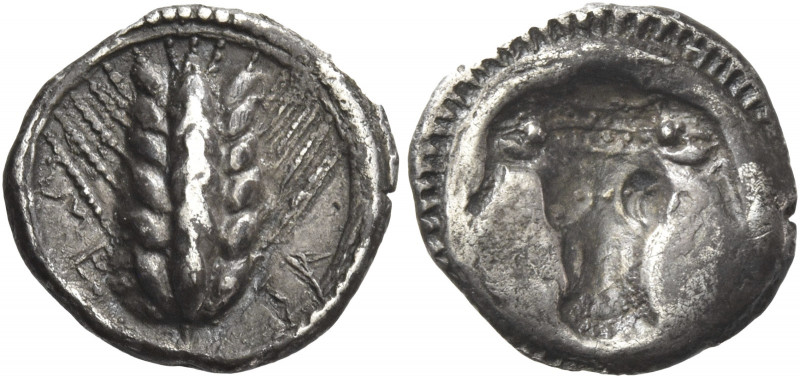 Greek Coins. Metapontum. 
Triobol circa 470-440, AR 1.32 g. ME – TA Ear of barl...
