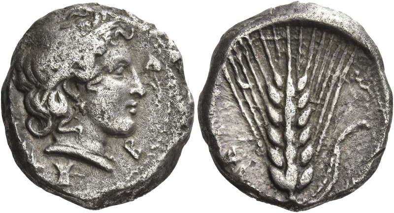 Greek Coins. Metapontum. 
Nomos circa 430-400, AR 7.51 g. Head of Demeter r., w...