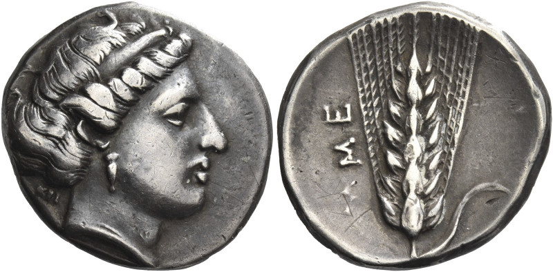 Greek Coins. Metapontum. 
Nomos signed by Kri... circa 400-340, AR 7.75 g. Head...