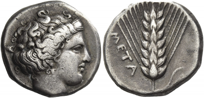 Greek Coins. Metapontum. 
Nomos circa 400-340, AR 7.55 g. Head of Demeter r., w...