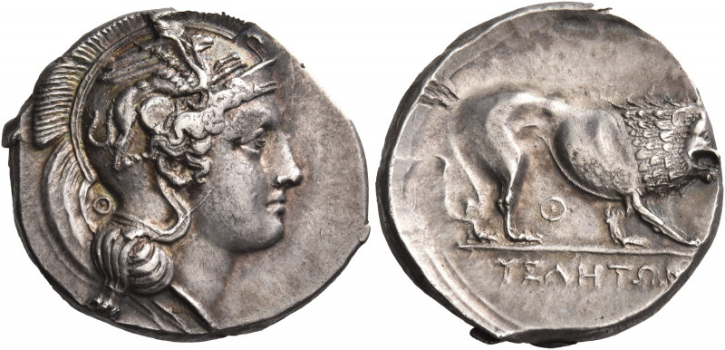 Greek Coins. Velia. 
Nomos circa 340-334, AR 7.57 g. Head of Athena r., wearing...