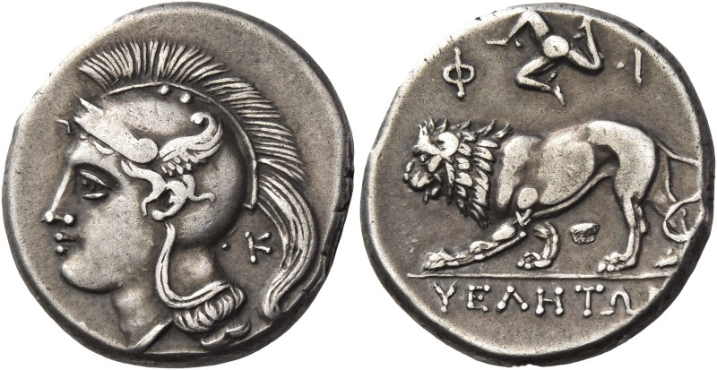 Greek Coins. Velia. 
Nomos circa 300-280, AR 7.49 g. Head of Athena l., wearing...
