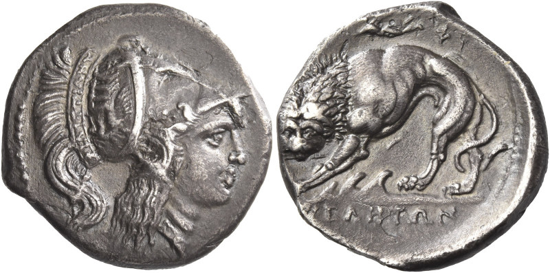 Greek Coins. Velia. 
Nomos circa 300-280, AR 7.07 g. Head of Athena r., wearing...