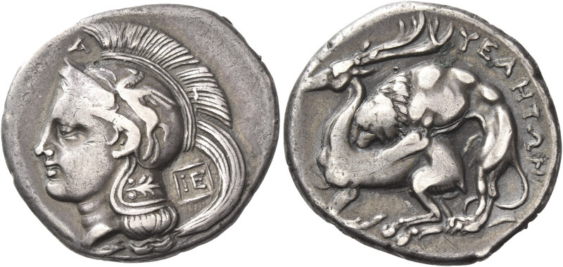 Greek Coins. Velia. 
Nomos circa 280, AR 7.47 g. Head of Athena l., wearing cre...