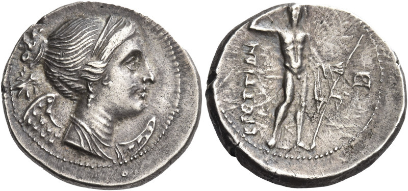 Greek Coins. Bruttium, Brettii. 
Drachm circa 216-214, AR 4.85 g. Diademed bust...