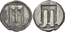 Greek Coins. Croton. 
Nomos circa 530-500, AR 7.47 g. [koppa]PO Tripod, legs terminating in lion's feet. Rev. Same type incuse. SNG ANS 238-241. Hist...