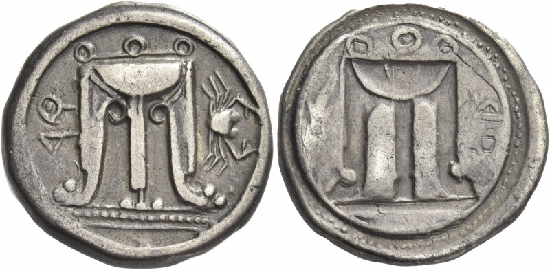 Greek Coins. Croton. 
Nomos circa 480-450, AR 7.47 g. [koppa]P retrograde Tripo...