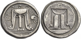 Greek Coins. Croton. 
Nomos circa 480-450, AR 7.47 g. [koppa]P retrograde Tripod, legs terminating in lion's feet; in r. field, crab. Rev. The same t...