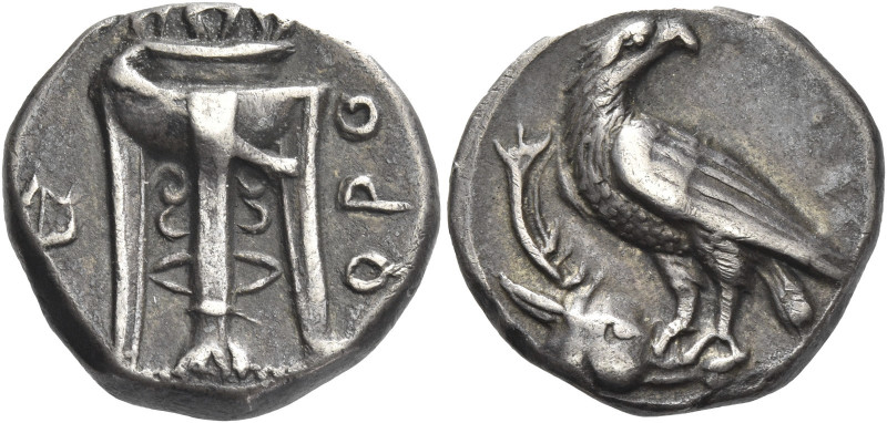 Greek Coins. Croton. 
Nomos circa 425-450, AR 7.64 g. Eagle, wings folded and h...