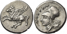 Greek Coins. Locri. 
Stater circa 350-275, AR 8.71 g. Pegasus flying l. Rev. ΛOKPΩN Head of Athena l. wearing Corinthian helmet. Calciati 10. Histori...