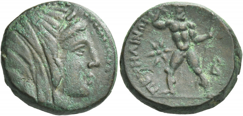 Greek Coins. Petelia. 
Bronze circa 280-216, Æ 7.21 g. Veiled head of Demeter r...