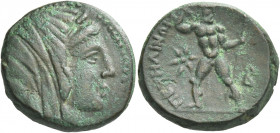 Greek Coins. Petelia. 
Bronze circa 280-216, Æ 7.21 g. Veiled head of Demeter r., wearing barley wreath. Rev. ΠETHΛINΩN Zeus standing r., hurling thu...