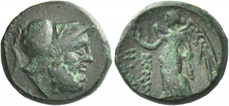 Greek Coins. Petelia. 
Bronze circa 280-216, Æ 3.89 g. Head of Ares r., wearing...