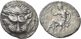 Greek Coins. Rhegium. 
Tetradrachm circa 425-420, AR 16.07 g. Lion's scalp facing; in r. field, olive twig. Rev. PHCI – ИO – Σ retrograde Apollo Ioca...