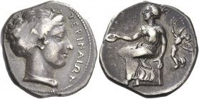 Greek Coins. Terina. 
Nomos circa 400-356, AR 7.61 g. TEPINAIΩN Head of nymph Terina r., wearing sphendone decorated with star and necklace. Rev. TEP...