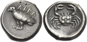Greek Coins. Sicily, Agrigentum. 
Didrachm circa 495-485, AR 7.51 g. AKPA Sea eagle standing l. Rev. Crab within shallow incuse circle. SNG Münich 40...