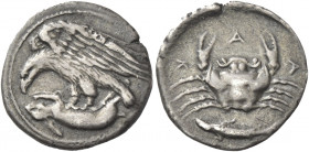 Greek Coins. Sicily, Agrigentum. 
Hemidrachm circa 410, AR 1.75 g. Eagle flying l., perching on hare held in its talons. Rev. A – K – [P] – A retrogr...