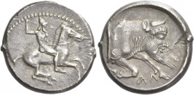 Greek Coins. Gela. 
Didrachm circa 490/485-480-475, AR 8.54 g. Naked horseman r., hurling javelin from upraised r. hand. Rev. [ΓΕ] – ΛA retrograde Fo...