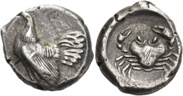 Greek Coins. Himera. 
Didrachm circa 483-472, AR 8.65 g. Cock standing l. Rev. Crab. SNG ANS 158. SNG München 341.
Old cabinet tone and very fine
...