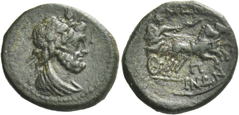 Greek Coins. Menainon. 
Pentoncia circa 200-150, Æ 3.94 g. Laureate and draped ...