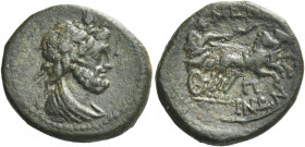 Greek Coins. Menainon. 
Pentoncia circa 200-150, Æ 3.94 g. Laureate and draped bust of Zeus Serapis r. with lotus flower in hair. Rev. MEN[A] – INΩN ...