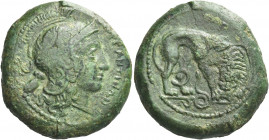 Greek Coins. Morgantina. 
Litra circa 339-317, Æ 18.65 g. [MOP]ΓANTINΩN Head of Athena r., wearing crested helmet; behind neckguard, owl. Rev. Lion r...