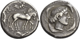 Greek Coins. Syracuse. 
Tetradrachm circa 450-400, AR 17.02 g. Charioteer, holding kentron in r. hand and reins in both, driving slow quadriga r.; ab...
