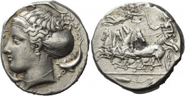 Greek Coins. Syracuse. 
Tetradrachm obverse die signed by Phrygillos and reverse die in the style of Euarchidas circa 413-399, AR 16.89 g. [Σ]Y – [P]...