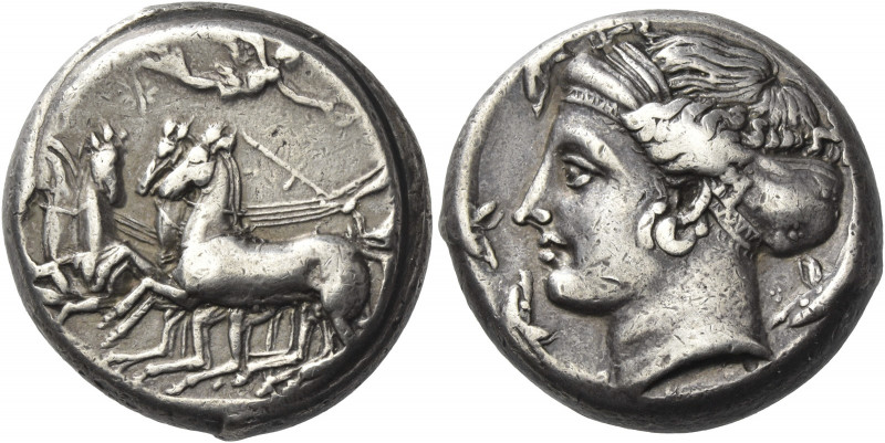Greek Coins. Syracuse. 
Tetradrachm unsigned work by Eukleidas, circa 413-399, ...