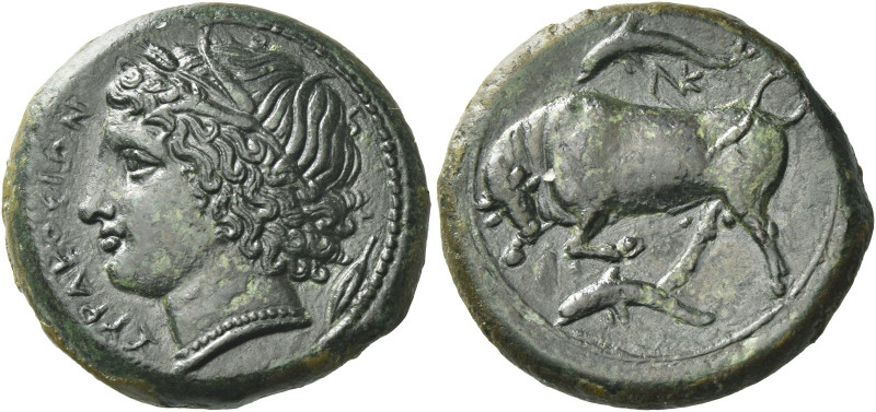 Greek Coins. Syracuse. 
Bronze circa 317-305, Æ 10.50 g. ΣYPAKOΣIΩN Head of Per...