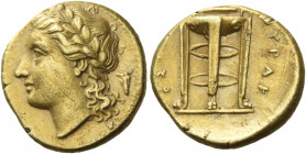 Greek Coins. Syracuse. 
25 Litrae circa 310-305, EL 3.72 g. Laureate head of Apollo l.; in r. field, bucranium. Rev. ΣYPAK – OΣIΩN Tripod. Jenkins, E...