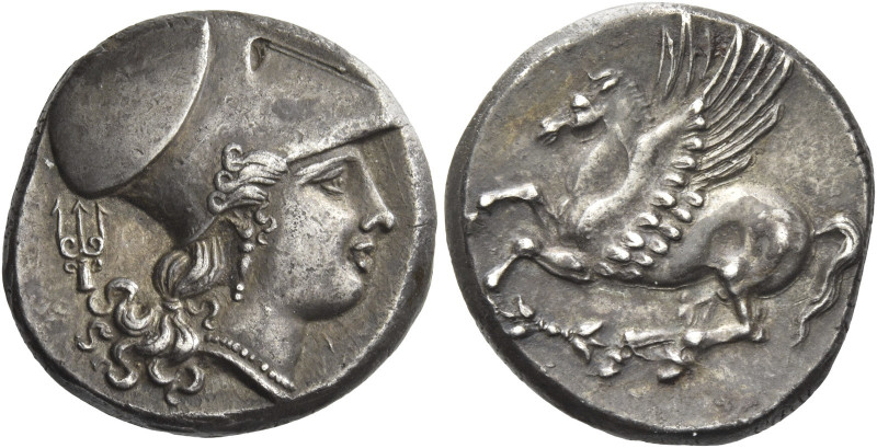 Greek Coins. Syracuse. 
Stater circa 304-289, AR 6.75 g. Helmeted head of Athen...