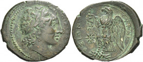 Greek Coins. Syracuse. 
Bronze 288-279, Æ 8.49 g. ΔIOΣ [EΛΛANIOY] Laureate head of young Zeus r. Rev. ΣYPAK – OΣIΩN Eagle standing l. on thunderbolt;...