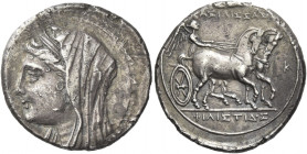 Greek Coins. Syracuse. 
5 litrae circa 269-215, AR 4.36 g. Veiled head of Philistis l. Rev. BAΣIΛIΣΣAΣ – ΦIΛIΣTIΔΟΣ Nike driving slow biga r.; in r. ...