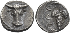 Greek Coins. Taurmenium. 
Litra circa 275-210, AR 0.79 g. Head of bull facing. Rev. TAY – [PM] Bunch of grapes. SNG ANS 1124. SNG Lockett 1029.
Rare...