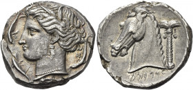 Greek Coins. The Carthaginians in Italy, Sicily and North Africa. 
Tetradrachm, uncertain mint in Sicily "people of the camp" circa 330-320, AR 17.35...