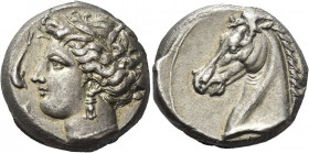 Greek Coins. The Carthaginians in Italy, Sicily and North Africa. 
Tetradrachm, uncertain mint in Sicily "people of the camp" circa 320, AR 16.85 g. ...