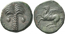 Greek Coins. The Carthaginians in Italy, Sicily and North Africa. 
Bronze, uncertain mint in Sicily circa 300-282, Æ 2.19 g. Palm tree with cluster o...
