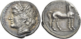 Greek Coins. The Carthaginians in Italy, Sicily and North Africa. 
Quarter shekel, Locri circa 215-205, AR 1.81 g. Head of Tanit-Demeter l., wearing ...