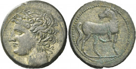Greek Coins. The Carthaginians in Italy, Sicily and North Africa. 
Tridrachm or 1½ shekel, Carthago circa 203-201, BI 8.75 g. Wreathed head of Tanit ...