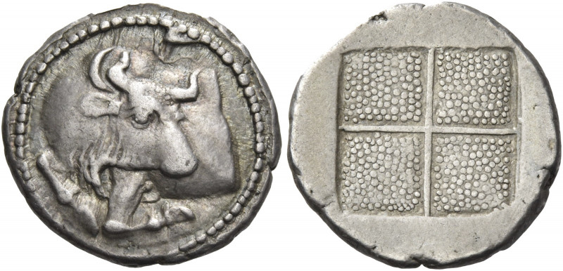 Greek Coins. Macedonia, Acanthus. 
Tetrobol circa 470-390, AR 2.63 g. Forepart ...