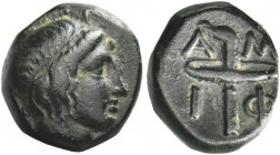 Greek Coins. Amphipolis. 
Bronze circa 420-357, Æ 1.74 g. Diademed male head r. Rev. A – M – Φ – I Torch. ANG ANS 89. SNG Copenhagen 48 (this reverse...