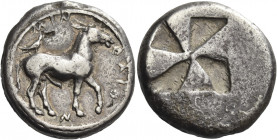 Greek Coins. Mende. 
Tetradrachm circa 500-470, AR 17.10 g. MEN – ΔAIO – N Ithyphallic ass walking r., crow perching r. on its back. Rev. Mill sail i...