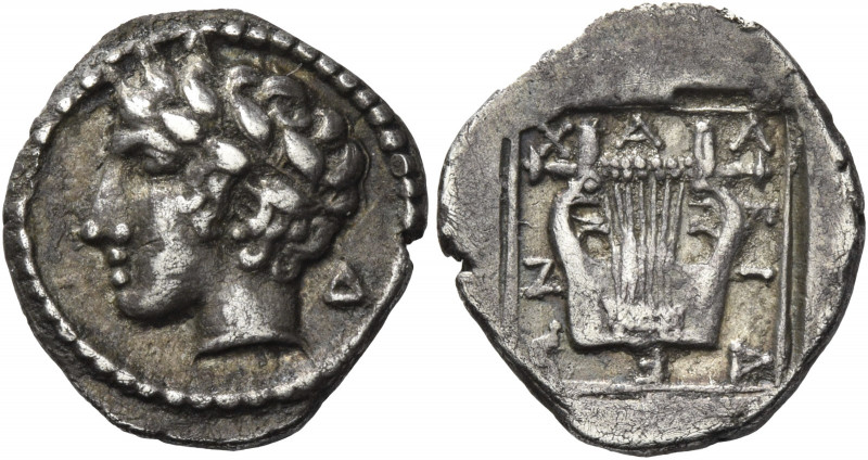 Greek Coins. Olynthus. 
Chalcidian league. Tetrobol circa 427-421, AR 2.28 g. L...