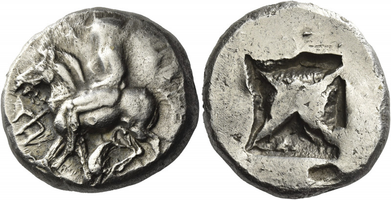Greek Coins. Potidea. 
Tetradrachm circa 500-480, AR 17.18 g. Poseidon Hippios ...